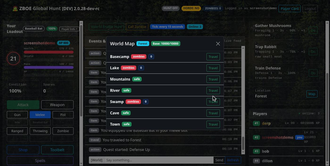 The in-game world map modal